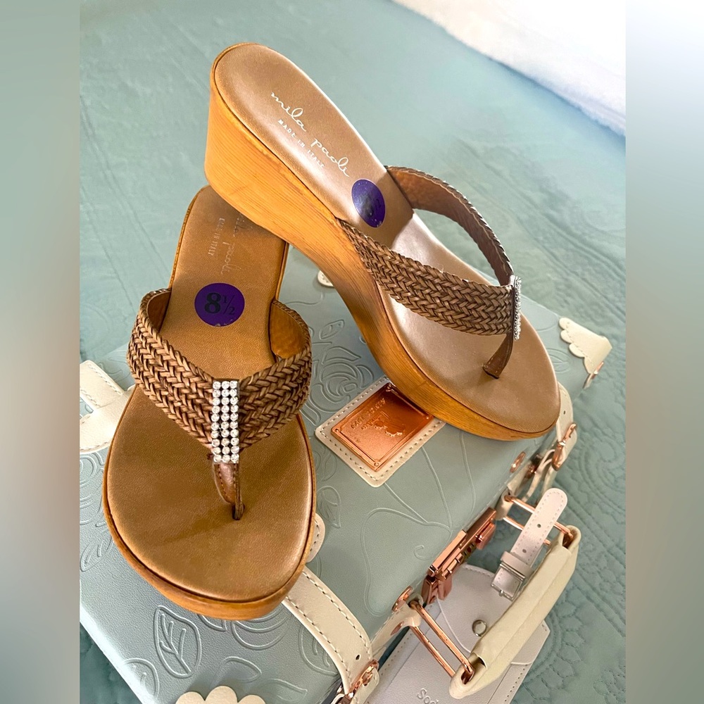 Brown Rhinestone Wedge Sandals